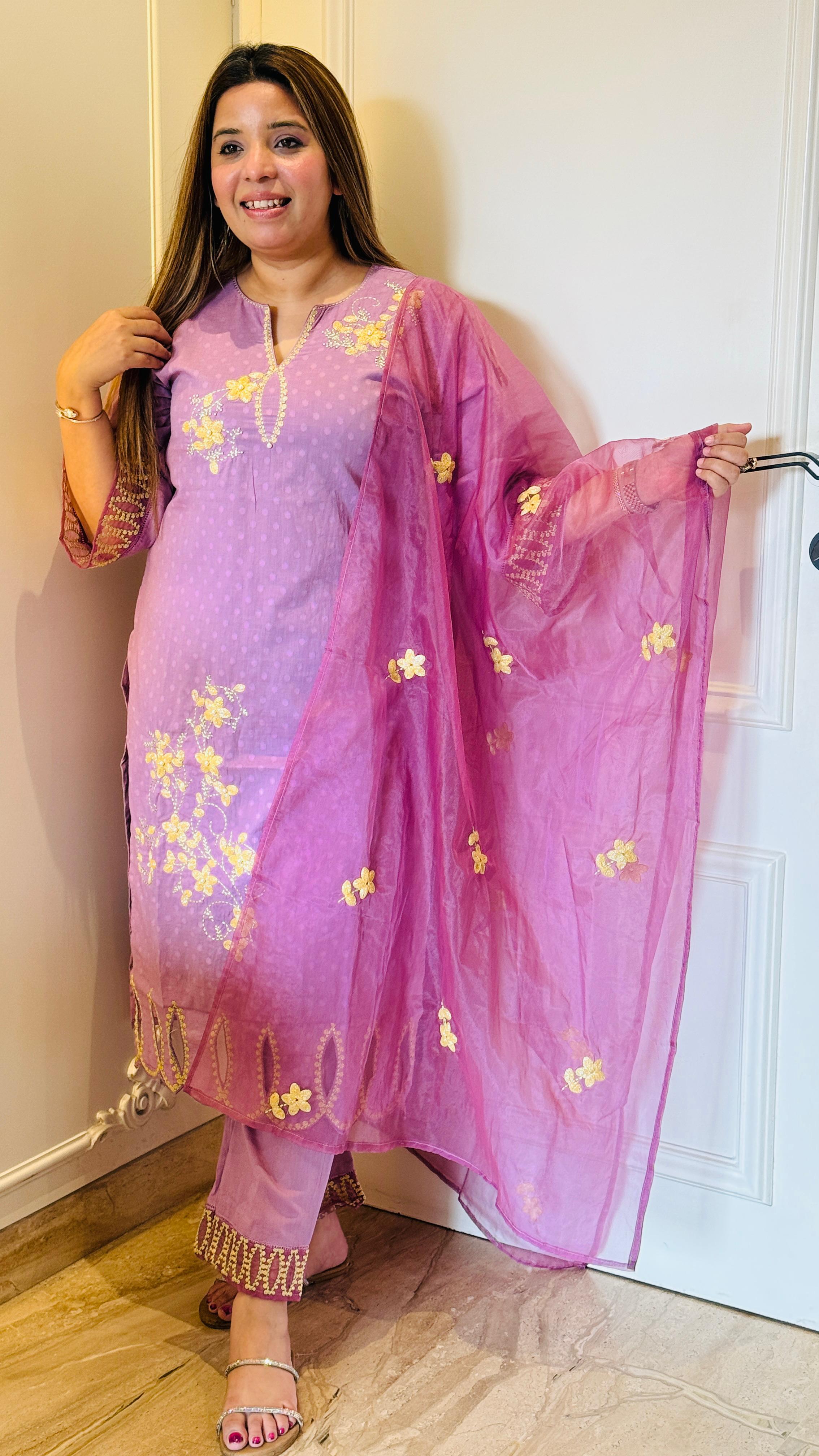 Purple & Blue Zarreen Grace Suit Set